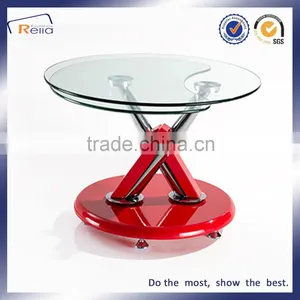 Modern Design Special Shape Revolve Transparent Coffee Table Glass Top Wood Legs thumbnail-6
