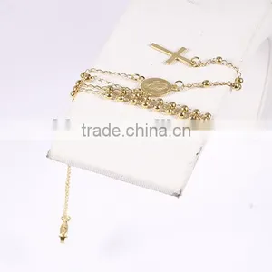 2016 New Arrival Vogue Gold Plated Small Beads Long Chain Cross Necklace thumbnail-5