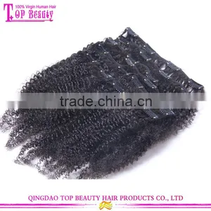 Wholesale Price 10-30" Afro Kinky Curly Clip in Hair Extensions Virgin Mongolian Clip in Hair Extensions for Black Women thumbnail-1