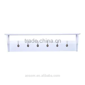 HomCom White 42" 6 Hook Hanging Entryway Shelf Wall Shelf With Hooks thumbnail-2