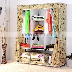 Yellow Cute Portable Wardrobe Clothes Rack Shelves Closet Storage Organizer thumbnail-4
