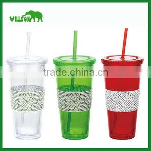 Custom Double Wall Plastic Mug Tumbler With Straw Plastic Cup With Straw thumbnail-1