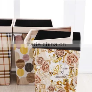 Plastic Medium Rectangle Leather Wraped Cheap Trash Can for Hld With Open Top Button 11L thumbnail-6