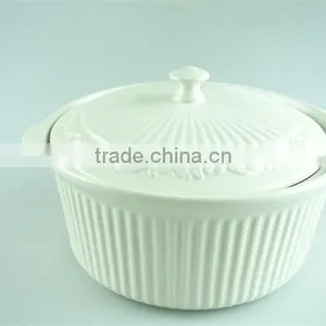 White Round Porcelain Tureen, Stock Cheap Ceamice Tureen With Lid,double Ears Tureens thumbnail-1
