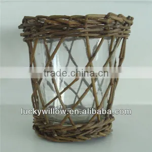 Wholesale Small Round Wicker Basket With Glass Bottle Candle Holder thumbnail-1