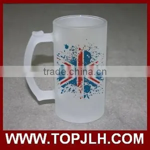 Transparent and Frosted Big Glass Beer Mugs With Handle thumbnail-6
