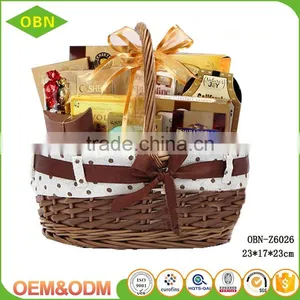 Wholesale High Quality Cheap Handmade Wicker Empty Gift Basket With Handle With Ribbon thumbnail-1