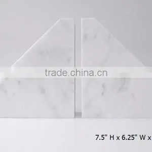 Simple Home Library Office Decor Minimalist Bookends White Carrara Marble Contemporary Bookend Stand thumbnail-2