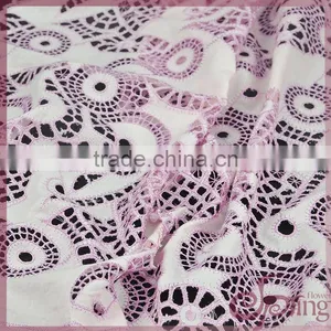 Pink Irregular Hollow Out Cotton Lace Fabric, Elegant Cotton Embroidered Fabric thumbnail-2