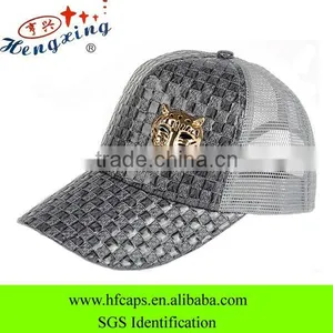 Hip Hop Metal Plate Cheap Custom Leather Mesh Baseball Cap thumbnail-1