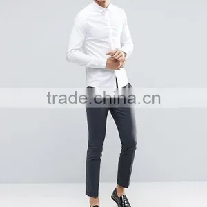 Custom Long Sleeve Spread Collar Mens Breathable 98% Cotton 2% Elastane Casual Business Slim Fit White Solid Shirts thumbnail-4
