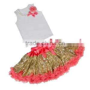 Spring and Autumn Children Dress Wholesale Sequin Pettiskirts Set thumbnail-4