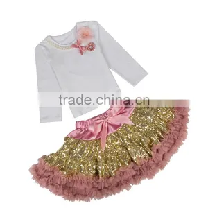 Spring and Autumn Children Dress Wholesale Sequin Pettiskirts Set thumbnail-5