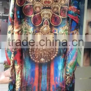 SILK CREPE Crystal Embellished Lace up Kaftan CAFTAN Tunic Poncho Blouse thumbnail-3