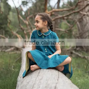 High Quality Washed Girl's Linen Dress Kids Linen Summer Dress thumbnail-3