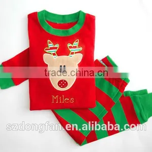 Christmas Pajamas Red and Green Stripe Unique Boy or Girl Names Monogram Personalized Set thumbnail-3
