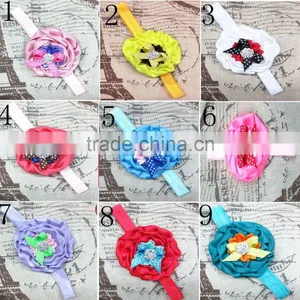 Boutique Infant Ruffled Rosette Rhinestone Flower Baby Bows Headband Wholesale thumbnail-2