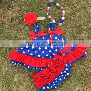2015 Baby Girls Kids 4th of July Patriotic Swing Top Set Swing Outfits With Matching Headband and Necklace thumbnail-1