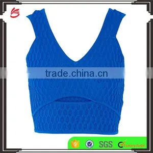Sexy Designed Deep V-Neck Plain Blue Sweater Crop Top for Ladies thumbnail-1