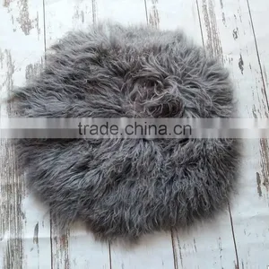 Newborn Wool Ruffle Blanket Flokati Baby Fur Round Rug Backdrop Newborn Photography Props Baby Basket Stuffer Background thumbnail-3