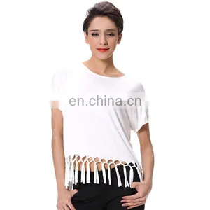 2016 Top Selling New Style Blank White Women T-shirt With Tassel thumbnail-2