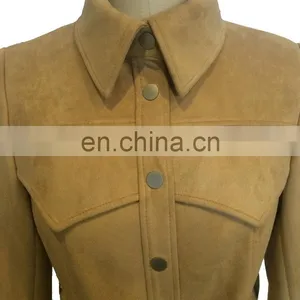 Chinese Manufacturer Women Slim Long Fake Suede Jacket For Sale thumbnail-6
