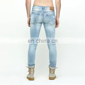 DiZNEW 2020 Wholesale Custom Slim Fitting Printed Ripped Denim Jeans Men thumbnail-3