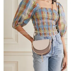 020 Autumn Winter New Women's Beige Grey Cow Leather Saddle One-shoulder Bag Net-a-Porter thumbnail-1