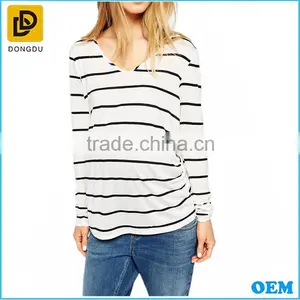 Wholesale 100 Cotton Long Sleeve Soft Stripe Maternity Tops thumbnail-1