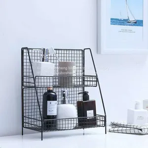 Large Capacity Metal Wire Basket/Double Iron Shelf for Bathroom Storage thumbnail-1