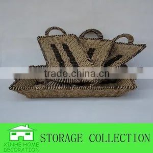 Set of 4 Rectangular Shape Handmade Seagrass Trays With Handle thumbnail-1