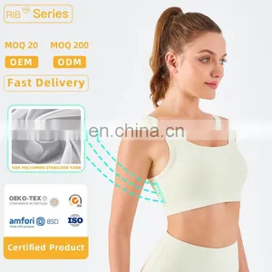 Wholesale Ribbed Covered Sports Bra High Impact Women Fitness Yoga Bra Side Gather thumbnail-1