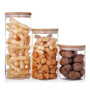 Wholesale High Borosilicate Transparent Home Kitchen Glass Storage Bottle Jar With Bamboo Lid thumbnail-1