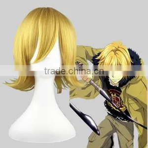 High Quality 35cm Short Straight Golden Synthetic Anime Wig Cosplay Costume Hair Wig Party Wig thumbnail-1