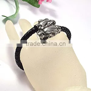 Casual Mens Black Cuff Bangle Bracelet Mens Braided Leather Bracelets thumbnail-4