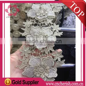 2016 Indian Saree Lace Moroccan Lace Gold Color Flower Bridal Lace Trim for Ladies Clothing Quality Choice thumbnail-1