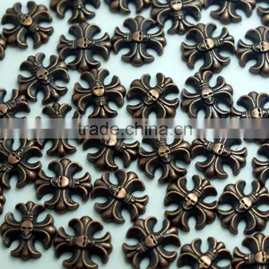 New Style Hotfix Alloy Cross With Skull Head Convex, Gold, Antique Brass, Black Nickel, Hotfix Zinc Alloy Studs for Clothing thumbnail-1