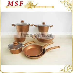 New Coffee Gold Color Aluminum Cookware Set Non Stick Coating Forged Imitation Looks thumbnail-1
