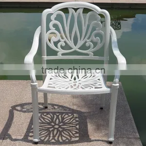 Outdoor Patio White Round Dining Table and Chairs Set Garden Furniture Cast Aluminium thumbnail-5
