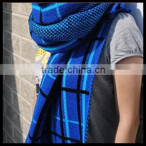 Winter Red and Blue Checker Work Infinity Scarf Soft and Cute for Friend Gift at Stock thumbnail-2
