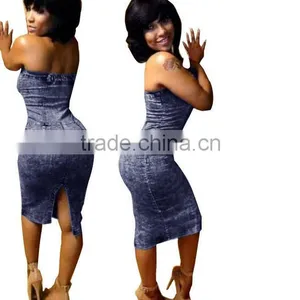 2014 Ladies Modest New Designer Colorful Sexy Women Denim Slim Dress thumbnail-1