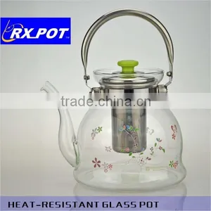 Hot Selling Customized Transparent Glass Teapot With Stainless Steel Infuser/Filter/Strainer thumbnail-1