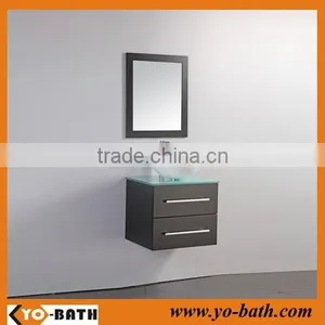 24 Inch Single Wall-mouted Bathroom Vanity in Espresso, Vessel Sink Vanity, Glass Countertop and Basin thumbnail-1