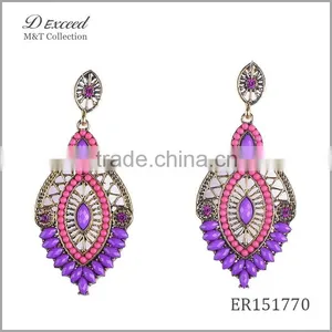 Wholesale Jewelry New Designs Women's Ethnic Resin Beaded Earrings Leaf Gold/Silver Plating Drop Earrings thumbnail-3