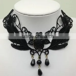 Handmade Flower Drop Pendant Black Lace Choker Necklace Goth Vintage thumbnail-6