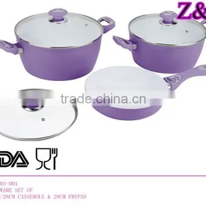 FOOD CONTACT SAFETY PURPLE COLOR FORGED ALUMINUM CASSEROLE SET WITH CERAMIC COATING thumbnail-1