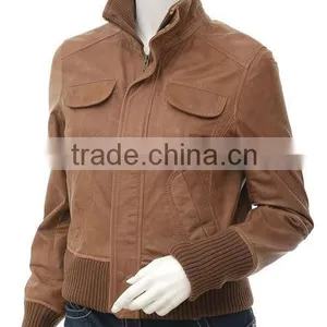 Ladies Leather Jackets & Rib Style at Waist Belt thumbnail-1