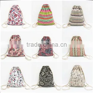 Logo Printingable Wholesale Canvas Fabric Drawstring Tote Cinch Sack Promotional Backpack Bag thumbnail-2