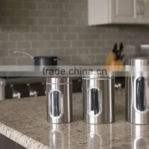 3pcs Round Stainless Steel Tea Coffee Sugar Canisters With Transparent Window thumbnail-6