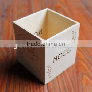 2015 Simple New Square Unifnished Pine Wooden Pen Pot thumbnail-4